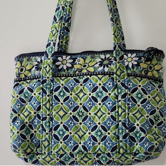 VGEC Vera Bradley Blue/lime Green Flora Shoulder Tote🥰 - Picture 1 of 5